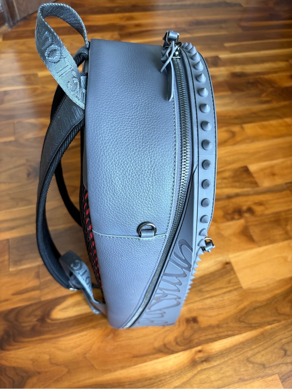 Christian Louboutin Back Paris Gray Leather Spike-Trim Backpack, NEW - Picture 11 of 17